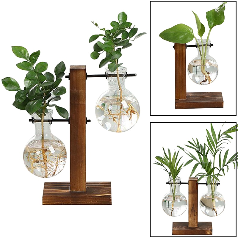 Terrarium Hydrokultur Anlage Vasen Jahrgang Blume Topf transparent Vase Holz Rahmen Glas Tabletop Pflanzen Hause Bonsai Dekor