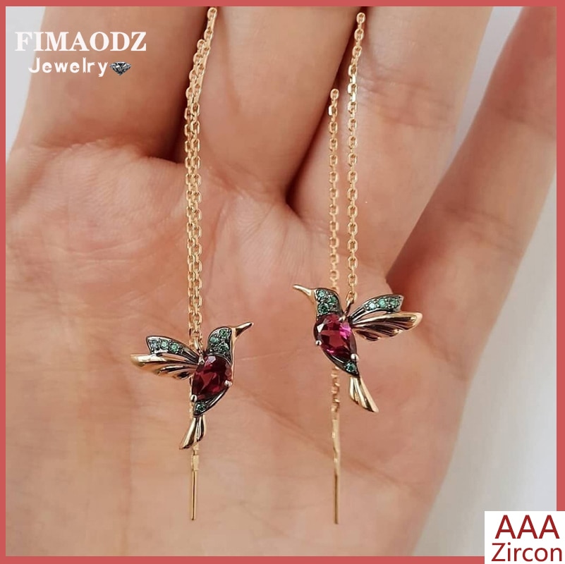 FIMAODZ Summen Vogel Ohrringe Für Frauen 2 Stil Strass Kolibri Lange Quaste Ohrringe modisch Schmuck