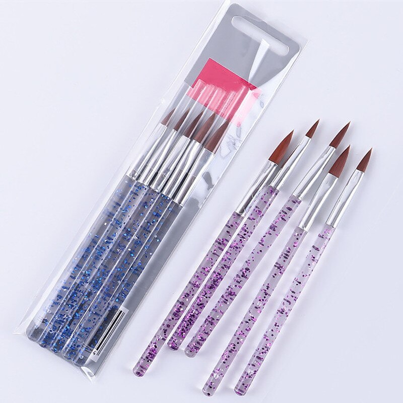 5Stck Professionelle Nagel Kunst Pinsel Werkzeuge einstellen Kristall Griff Acryl UV Gel Carving funkeln Stift Nagel Pinsel einstellen Für nagel