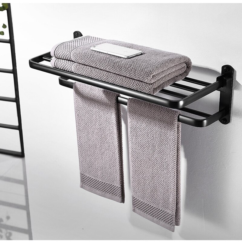 2Stck Aluminium Schwarz Faltbare Handtuch Halfter Haar Trockner Halfter einstellen Handtuch Regal Zauberstab Montiert Schlecht Handtuch Gestell