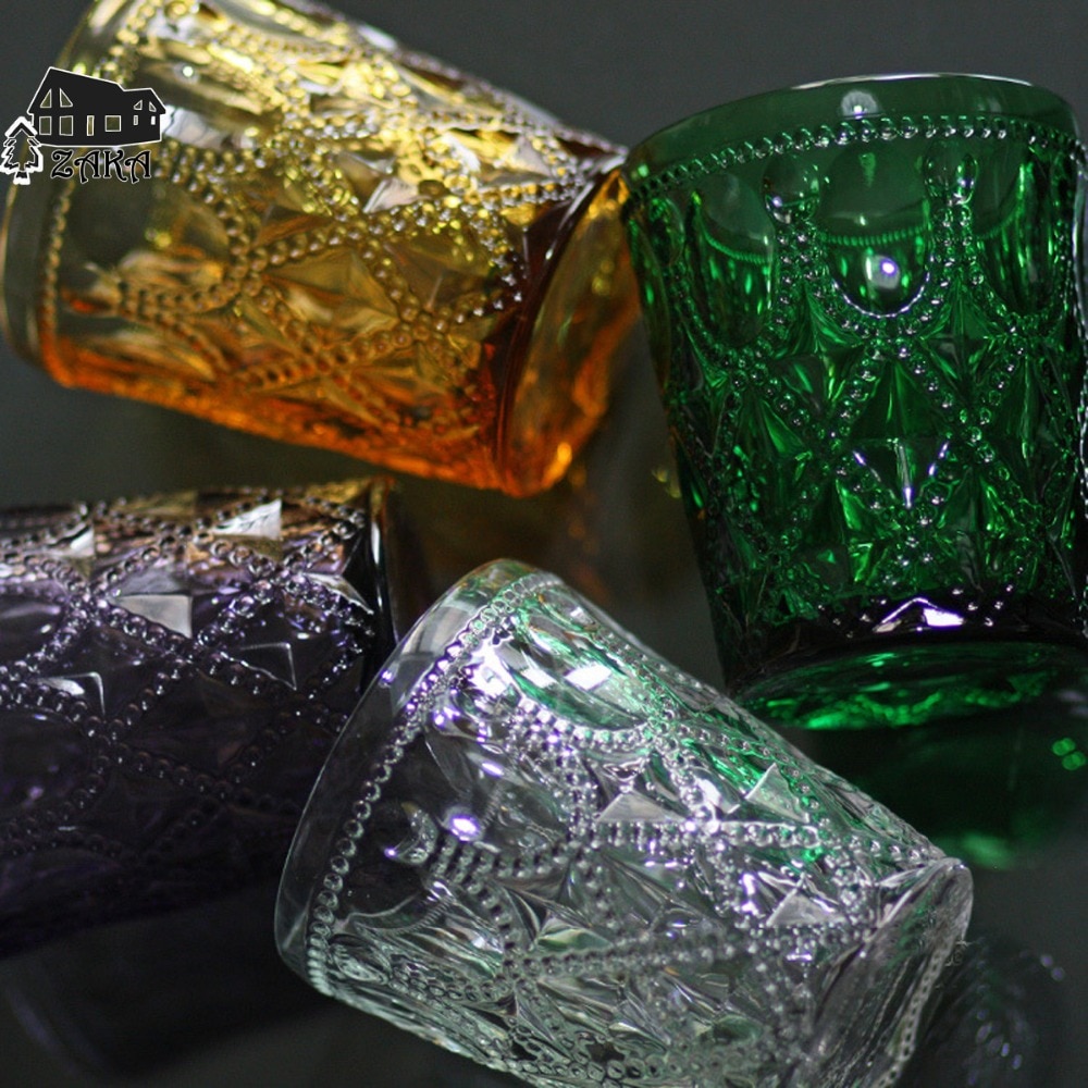 1 Stck Neue KEYAMA Europäischen Mehrfarbige retro geschnitzte Netz Bleifreies gläser wasser tassen Saft glas tasse Bar dekorative gläser