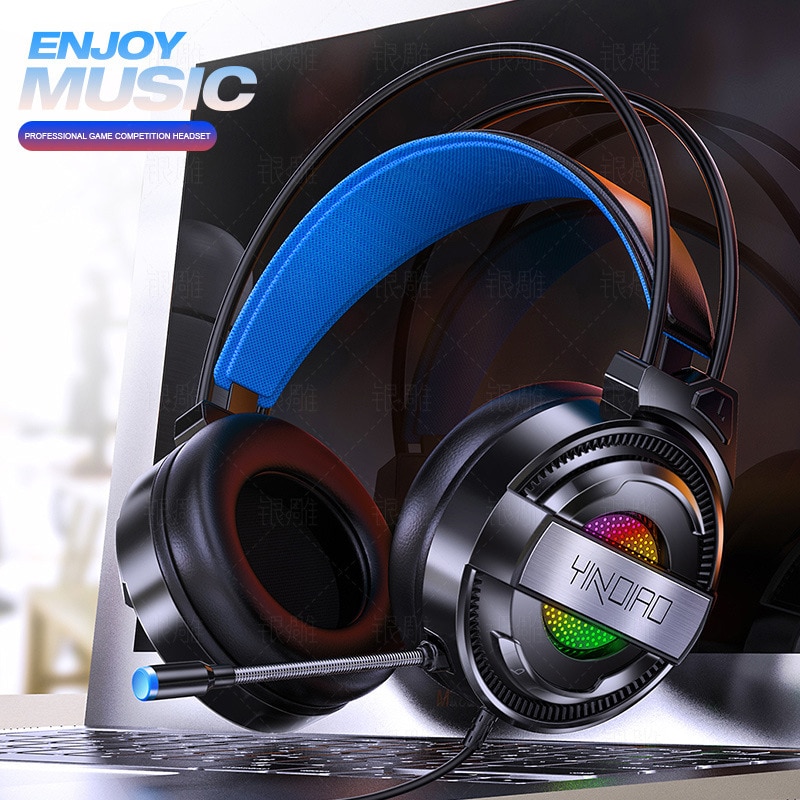 Spielen Kopfhörer umgeben Klang Stereo Verdrahtete Kopfhörer USB Mikrofon Bunte Licht PC Laptop Spiel Headset