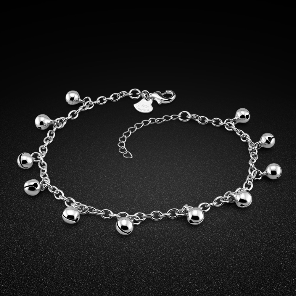 Neue Heiße frauen 925 Sterling Silber Fußkettchen Minimalistischen 12 Glocke Knöchel Armbinde Klang Fußkettchen Sommer Schmuck Pulseira