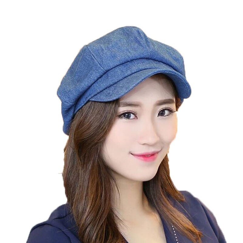 Frauen Achteckigen Hütte Baumwolle Denim Weibliche Feste Zeitungsjunge Kappen Damen retro Maler Kappe Erwachsene Achteckigen Hütte Kappe Frühling Herbst