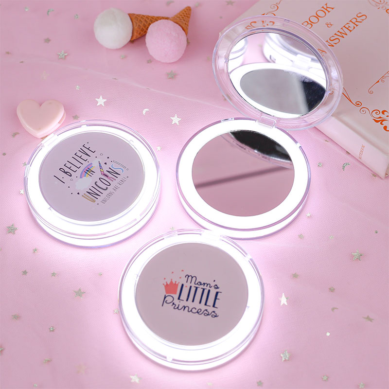 Tragbare LED Mini machen-hoch Spiegel USB Ladung Beleuchtung Faltbare Tasche Spiegel Nette Kleine Hand Kosmetische Runde Spiegel Werkzeuge