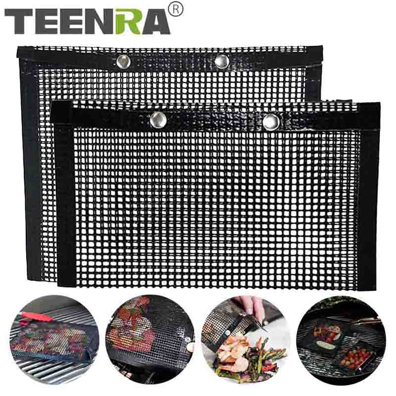 TEENRA wiederverwendbar nicht-Stock BBQ Mech Grill Tasche Schwarz Backen Tasche Tragbare Backen matt BBQ Backen Tasche Picknick Ich bin Freien kochen Werkzeug