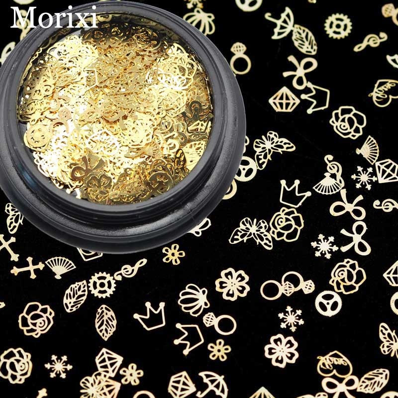 3D metall nagel kunst dekoration gemischt bilden Gold blumen kreuz blätter Niet DIY Reize metall pailletten nagel zubehör BZ016