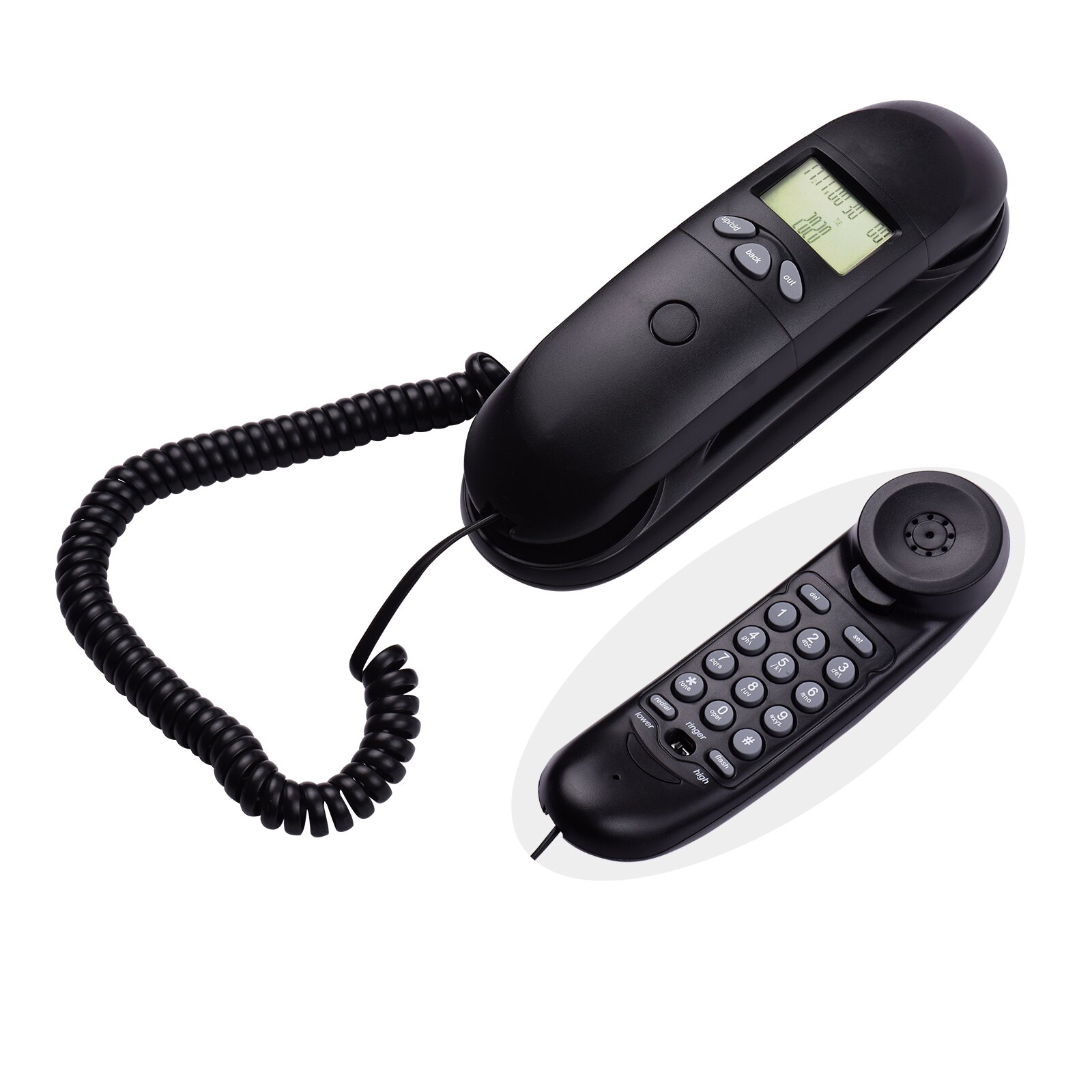 Schwarz Mini Trimline Schnur Telefon fest Telefon Schreibtisch Festnetz Telefon Zauberstab Montierbar mit Anzeige Anrufer Ich würde Wahlwiederholung