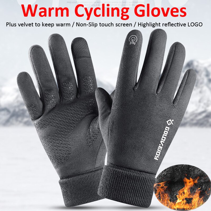 Winter Radfahren Handschuhe Fahrrad Warme Touchscreen Volle Finger Handschuhe Wildleder Winddicht Warme Thermische Vlies Fahrrad Fahrrad Handschuhe
