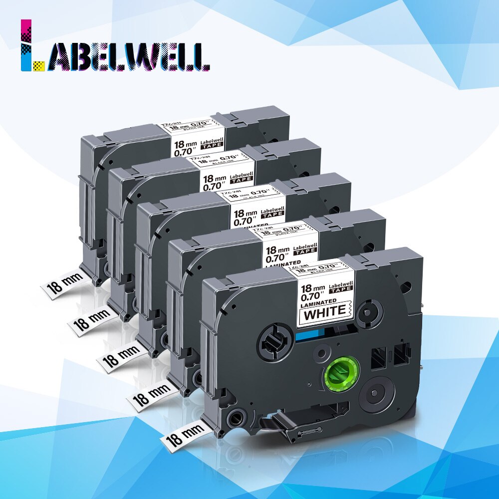 Labelwell 5x kompatibel 18mm Laminiert 241 Etikett Band Schwarz auf Weiß drucker Band für Etikett Hersteller Etikett Drucker