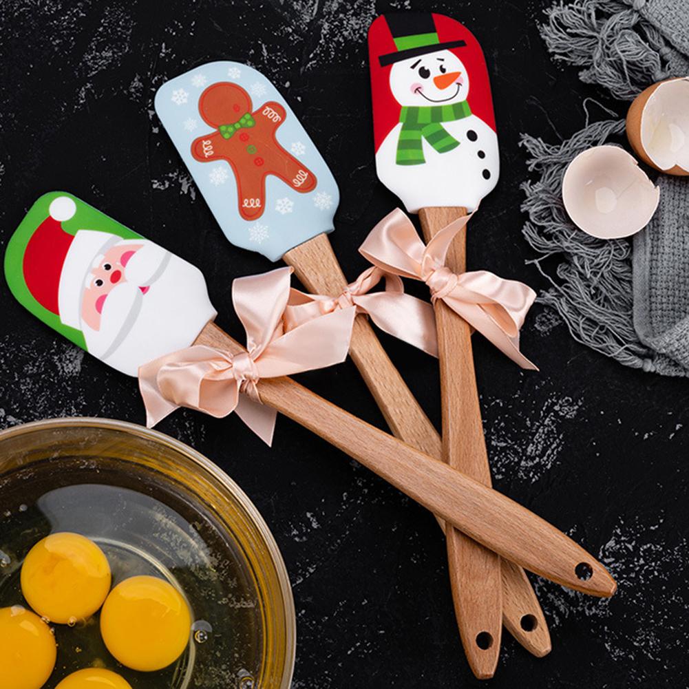 Santa Claus Schneemann Lebkuchen Mann Druck Silikon Butter Spachtel Buche Holz Griff Küche Backen Werkzeug Weihnachten
