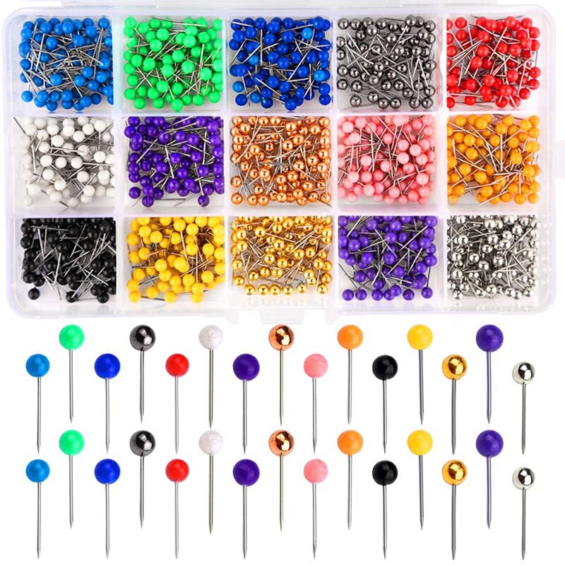 MIUSIE Reißzwecke Karte Reißnägel Zauberstab Stift Runde Kopf Heftzwecke mit Stahl Punkt für Kork Bord Reise Karte Handwerk DIY in büro Schule 900Stck