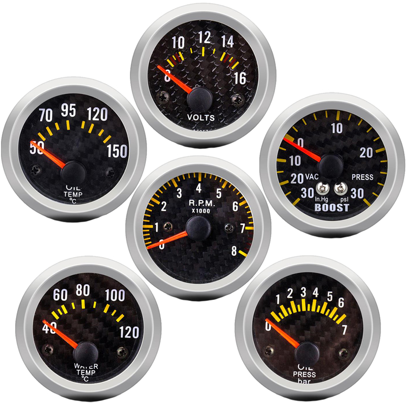 2 'Schub/Wasser Temp/Öl Temp/Öl Presse/Spannung/Tachometer 52mm Analog LED weiß fallen Auto tachometer Stiefel tacho Auto rpm