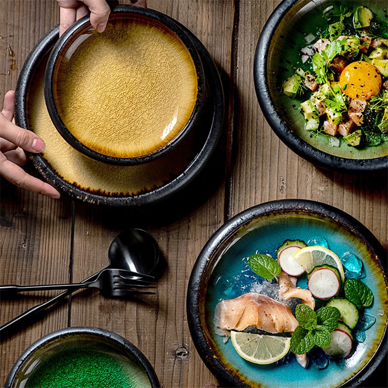 Japanischen Stil Keramik Kreative Eis Riss Glasur Abendessen Platte retro Sushi Steak Platte Nachtisch Salat Obstschale Küche Geschirr