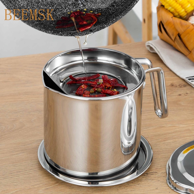 304 edelstahl Schmalz Panzer öl Filter topf große kapazität Filter öl Separator lagerung Panzer küche öl flasche Mit Sieb