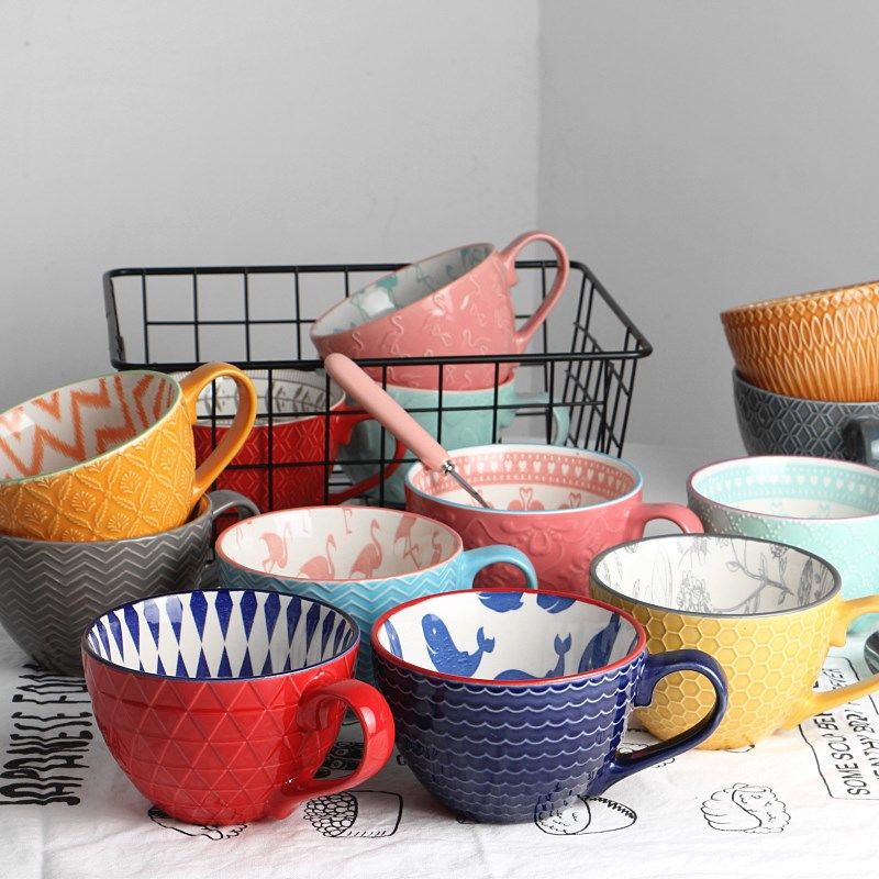 Keramik Hand Bemalt Tasse Kreative Jahrgang Tasse Cafe Bar Liefert Geprägte Persönlichkeit Frühstück Tasse G012