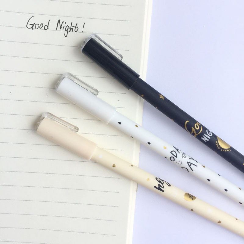 3X Süße Pastell sternenklar Himmel Mond Herz Gel Stift Rollerball Stift Schule Bürobedarf Schüler Schreibwaren Schwarz Tinte 0,5mm