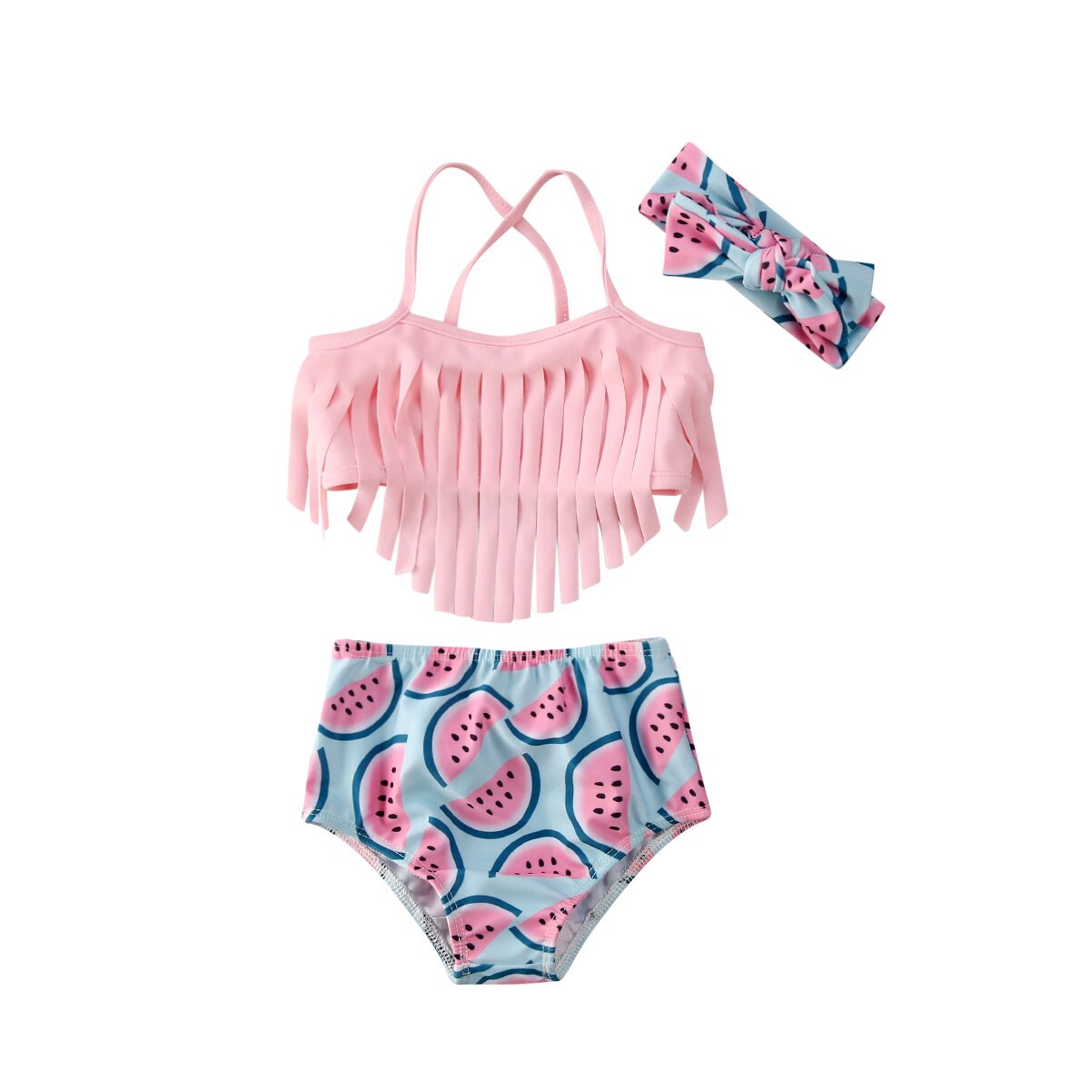 Neueste Heiße Sommer Badeanzug Wassermelone Kleinkind Art Baby Mädchen Badeanzug Bikini Bademode Badeanzug 2Stck einstellen Quaste Beachwear