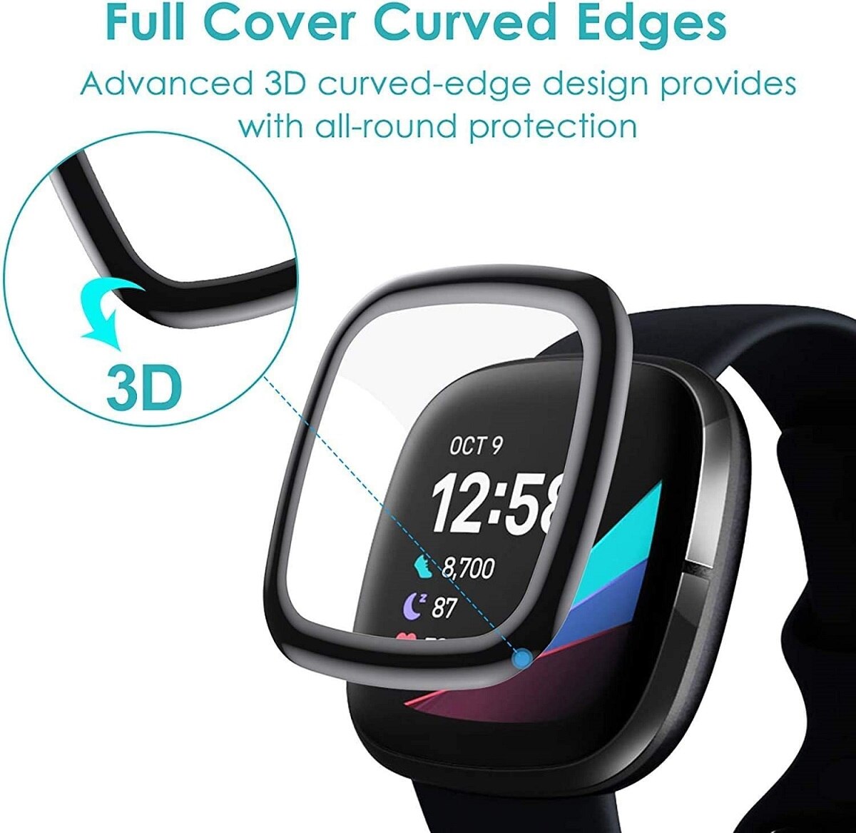 Neue Bildschirm Schutz für Fitbit Versa 3 &Ampere; Gefühl 3D Gebogene Rand Vollen Abdeckung Weichen Schutzhülle Film für Fitbit Versa 3 (nicht Glas)