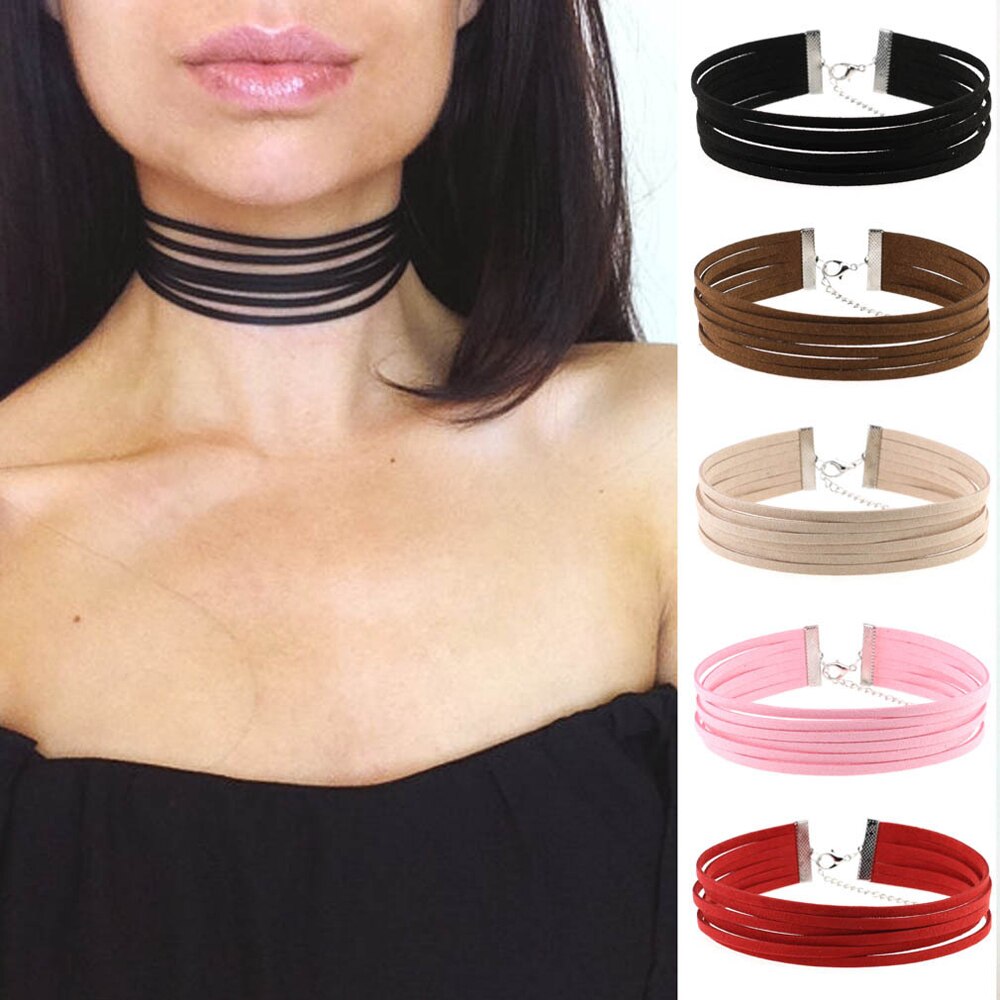 gotisch mehrschichtig Samt Halsband Einstellbar Kette Einfarbig Frauen -Punk Kurze Halskette Schlüsselbein Kette