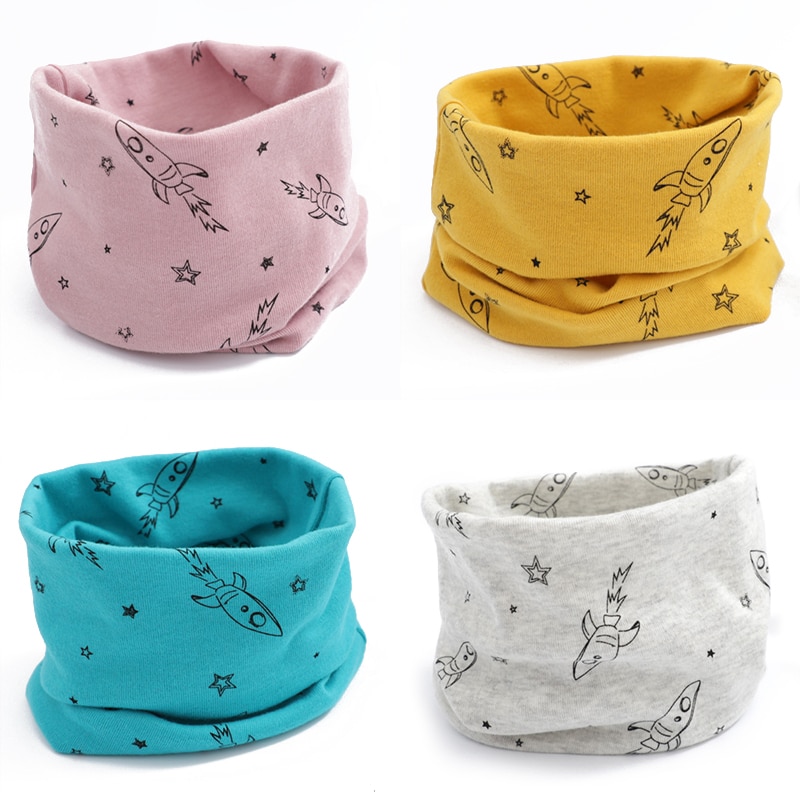freundlicher Herbst Frühling Jungen Mädchen Baby Schal Karikatur Rakete Gedruckt Winter Schal freundlicher Wolle Ring Baumwolle O Ring Nacken Schals