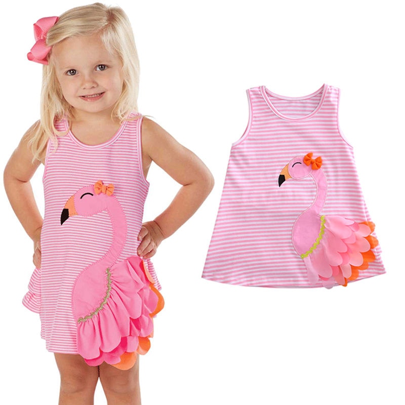 Sommer Süße Reizendes Art Baby Mädchen Kleid ärmellos Oansatz Rosa Gestreiften Kleid Schwan A-Linie Knielanges Kleid
