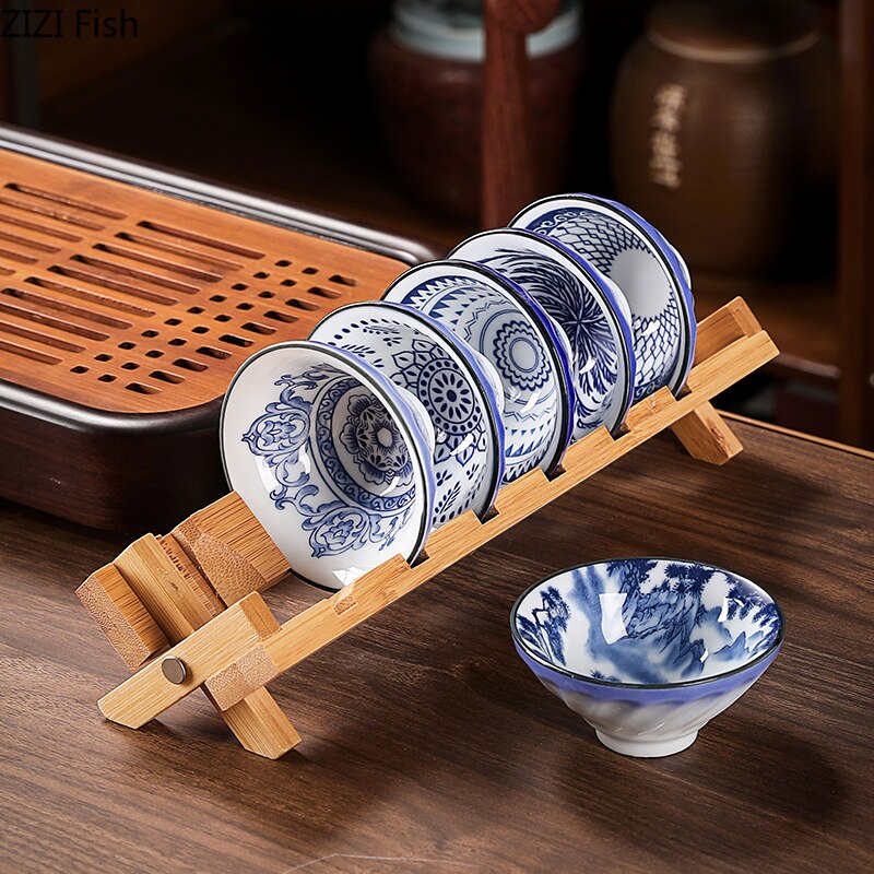 80ml Blau und Weiß Porzellan Keramik Tee-einstellen Kung Fu Tee Tasse einstellen Lagerung Tasse Halfter Sechs-stück anzug Grün Tee Tieguanyin Teetasse