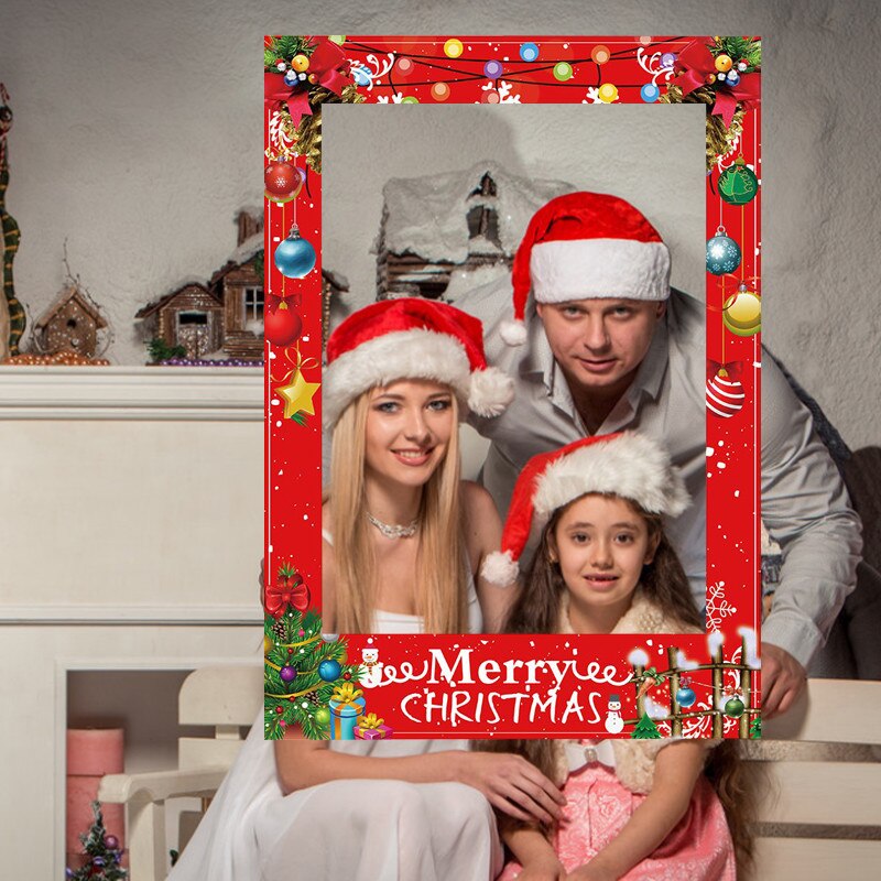 JQSYRISE 1Stck verrotten Frohe Weihnachten Foto Verkaufsstand Requisiten Rahmen Drucken Schneemann Ball Neue Jahr Vorabend Weihnachten Party PhotoBooth Requisiten liefert