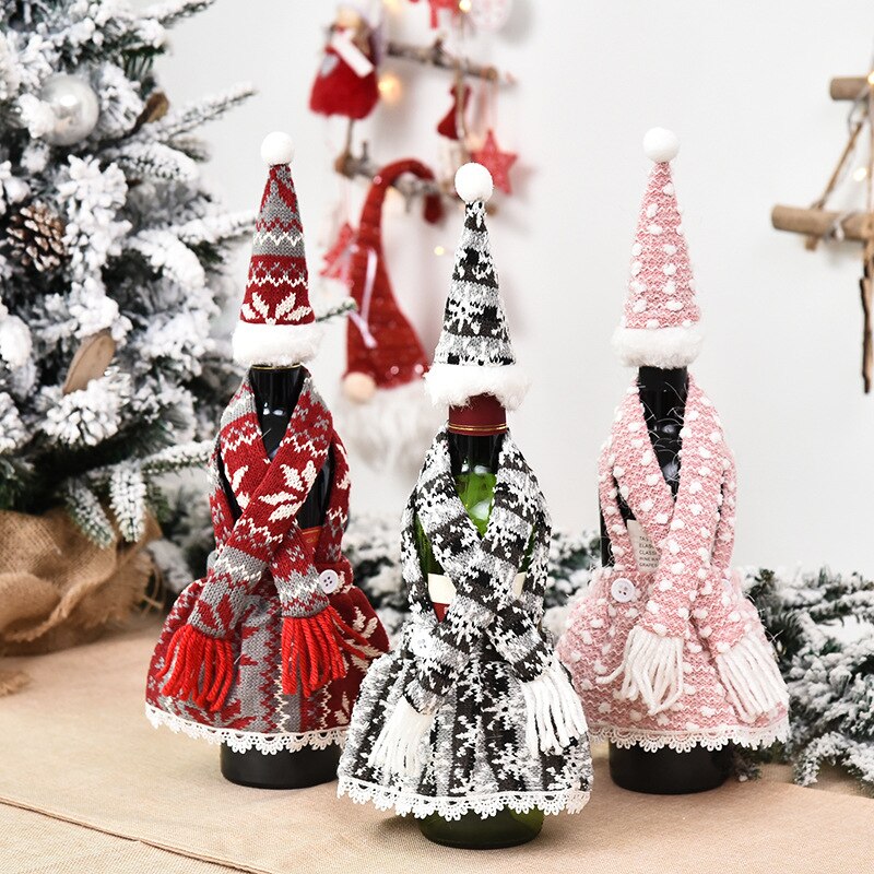 Weihnachten Wein Flasche Abdeckung Tasche Schürze Anzug Rotwein Flasche Abdeckung wickeln Frohe Weihnachten Ornamente Weihnachten Frohes Neues Jahr