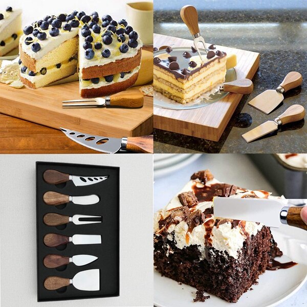 Käse Messer einstellen-6 Stück Käse Messer mit Bambus Holz Griff Stahl Edelstahl, käse Hobel Käse Cutter für Wurstwaren Wildschwein