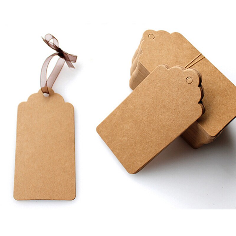 100Stck 5x3cm Kraft Papier Stichworte Braun Spitze Etikett Hochzeit Party Etikett DIY Lebensmittel Kleidung leer preis Name Hängen Schild