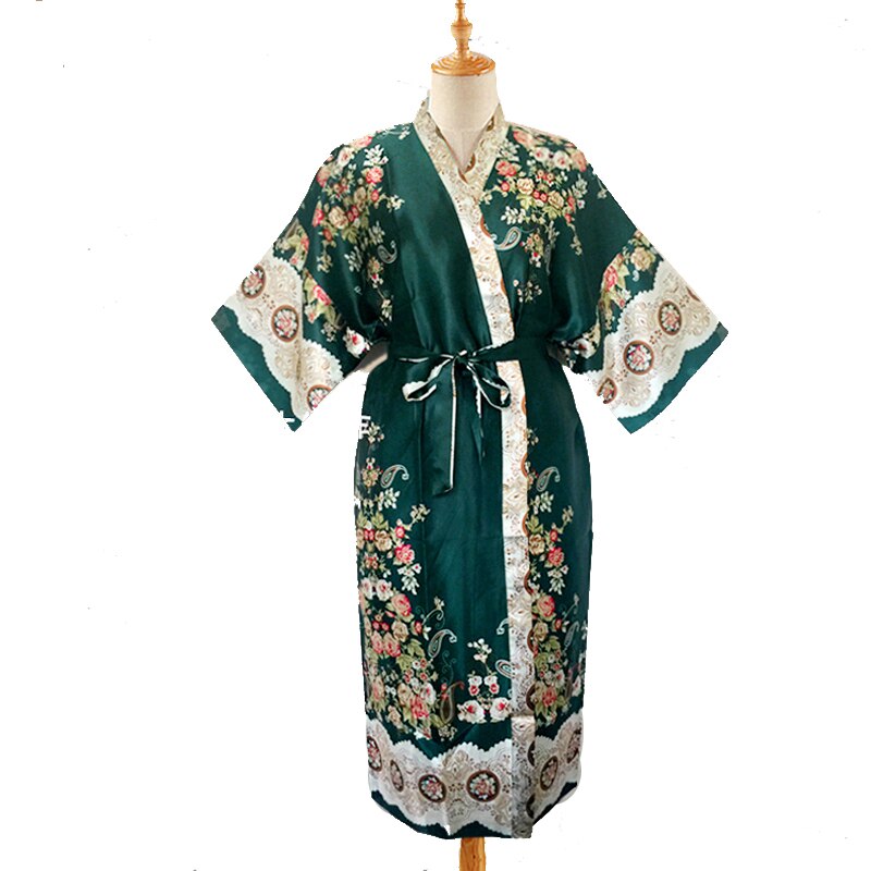 Fabrik Direkt Grün Chinesischen Männer Satin- Kunstseide Kleid Druck Kimono Schlecht Kleid Sommer Neue lässig Hause Tragen Männlichen Nachtwäsche