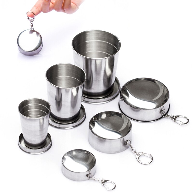 75ml/150ml/250ml Edelstahl Falten Tasse Tragbare draussen Reise Camping Teleskop Tasse mit Keychain wasser Kaffee Handcup