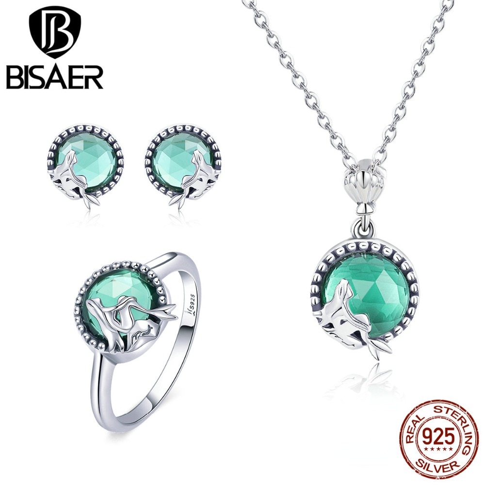 BISAER Silber Schmuck setzt Echt 925 Sterling Silber Meerjungfrau Gebühr Ring Halskette Schmuck-einstellen Sterling Silber Schmuck, Der wir066