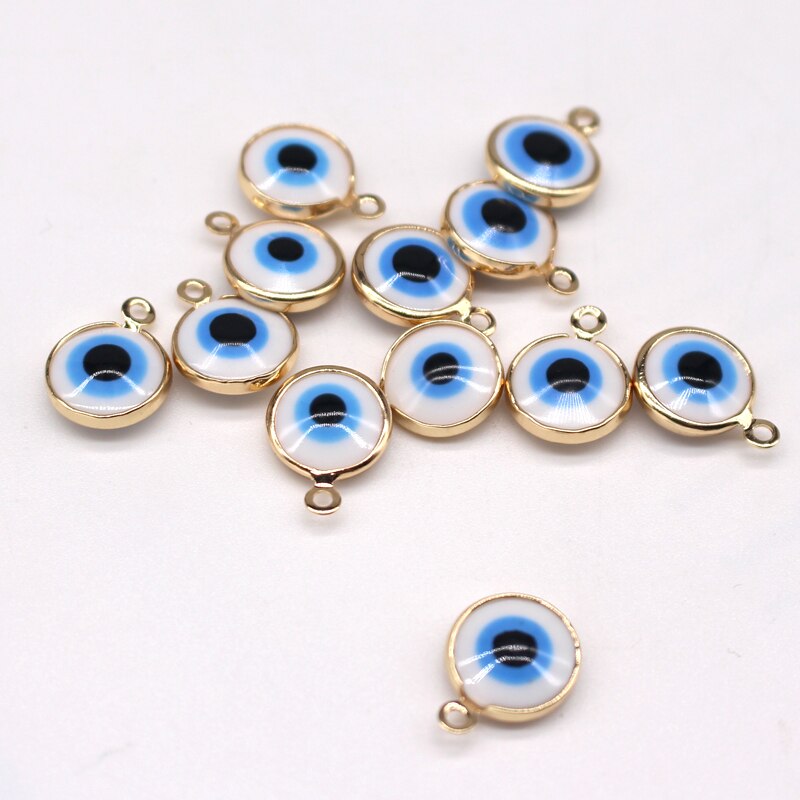 10 stücke Nette Mini Kleine böse Auge Kreis Ohrring Harz Reize Goldene Glück Armbinde Halskette Perlen Anhänger Für Schmuck Machen