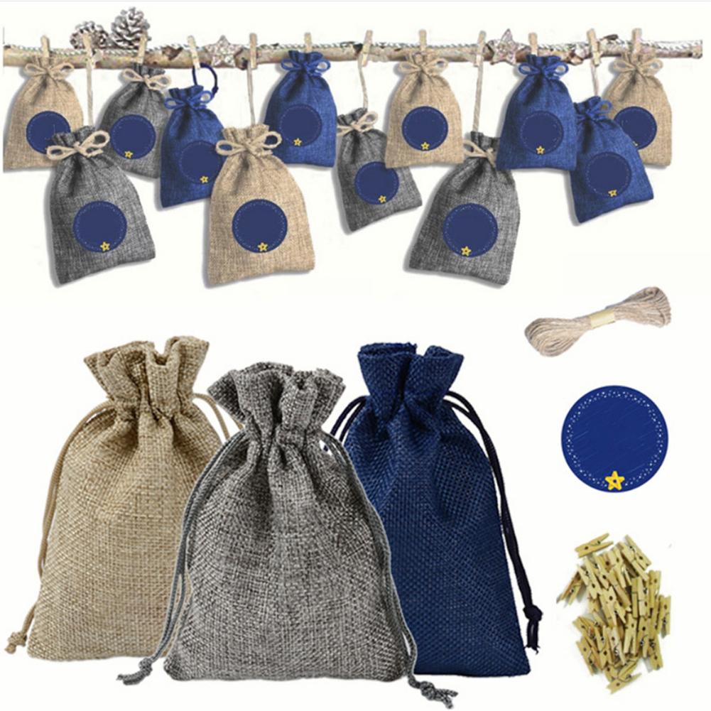 Weihnachten Taschen Kalender Countdown Jute Tasche Advent Kalender Weihnachten Tasche Süssigkeit Lagerung Beutel DIY Weihnachten Tasche