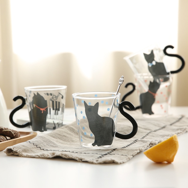 Karikatur SchöNe Katze Glas Tasse Heimat Büro Paar Glas Saft Tasse mit Griff Druck Wein Gläser Wasser Gläser für trinken