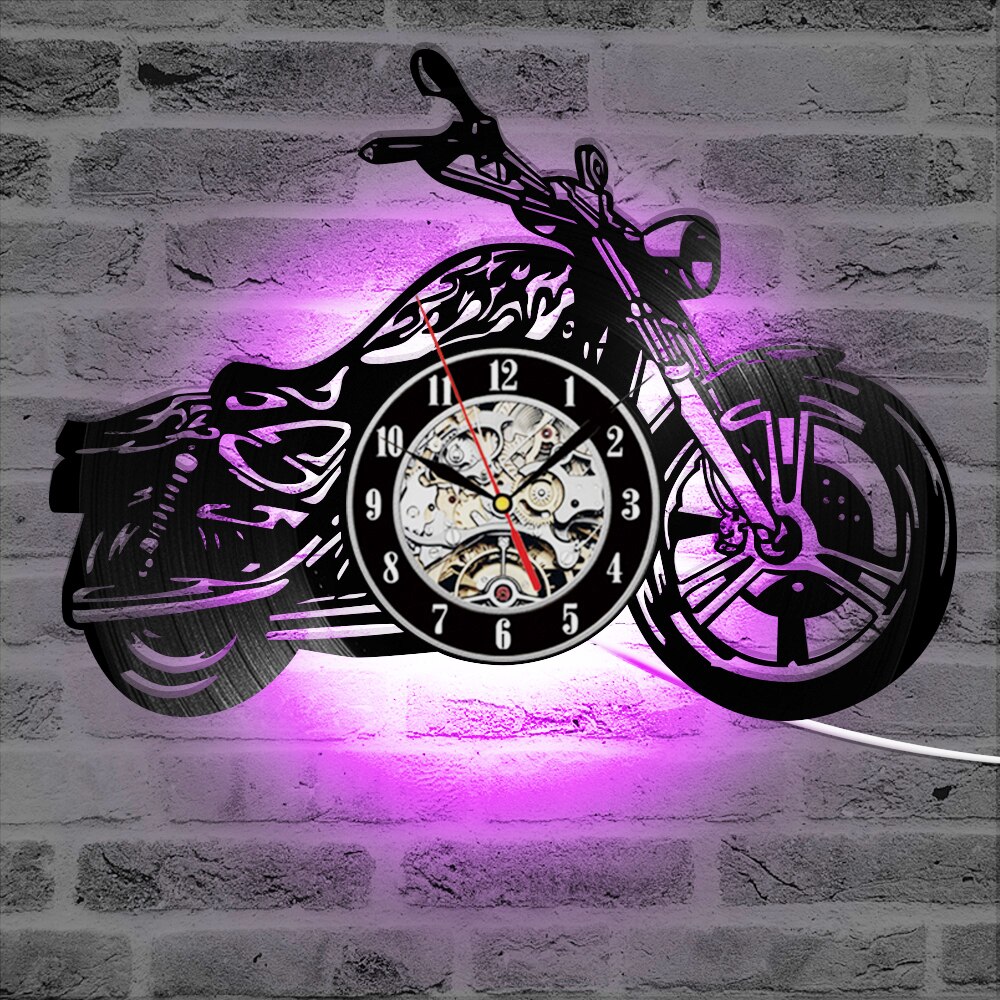 3D Kreative Klassische Schallplatte Uhr Motorrad Fans Hohl Motorrad bilden Zauberstab Kunst Motorrad Fahrer LED Uhr