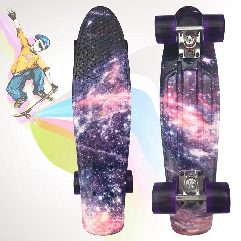 HEIßER Skateboard Mini Kreuzer Gremium 22 Zoll X 6 zoll retro Longboard Schlittschuh Gremium Lang Grafik Galaxis Lila