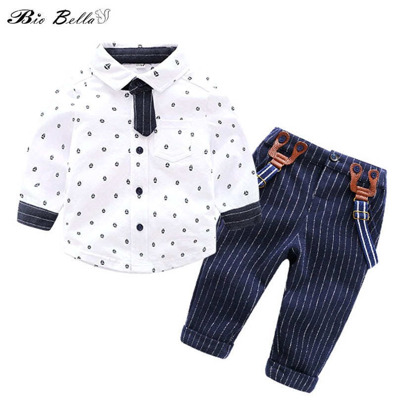 freundlicher freundlicher Frühling Junge Kleidung Gentleman Hochzeit Geburtstag Baby Jungen Kleidung Langarm T-Shirt + Hose + binden kleidung