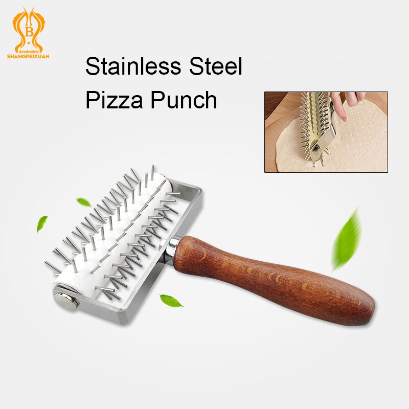 Holz Griff Edelstahl Pizza schlagen Teig Docker Brot Cookie Kuchen Pizza Gebäck Gitter Rolle Cutter Küche Backen Werkzeug