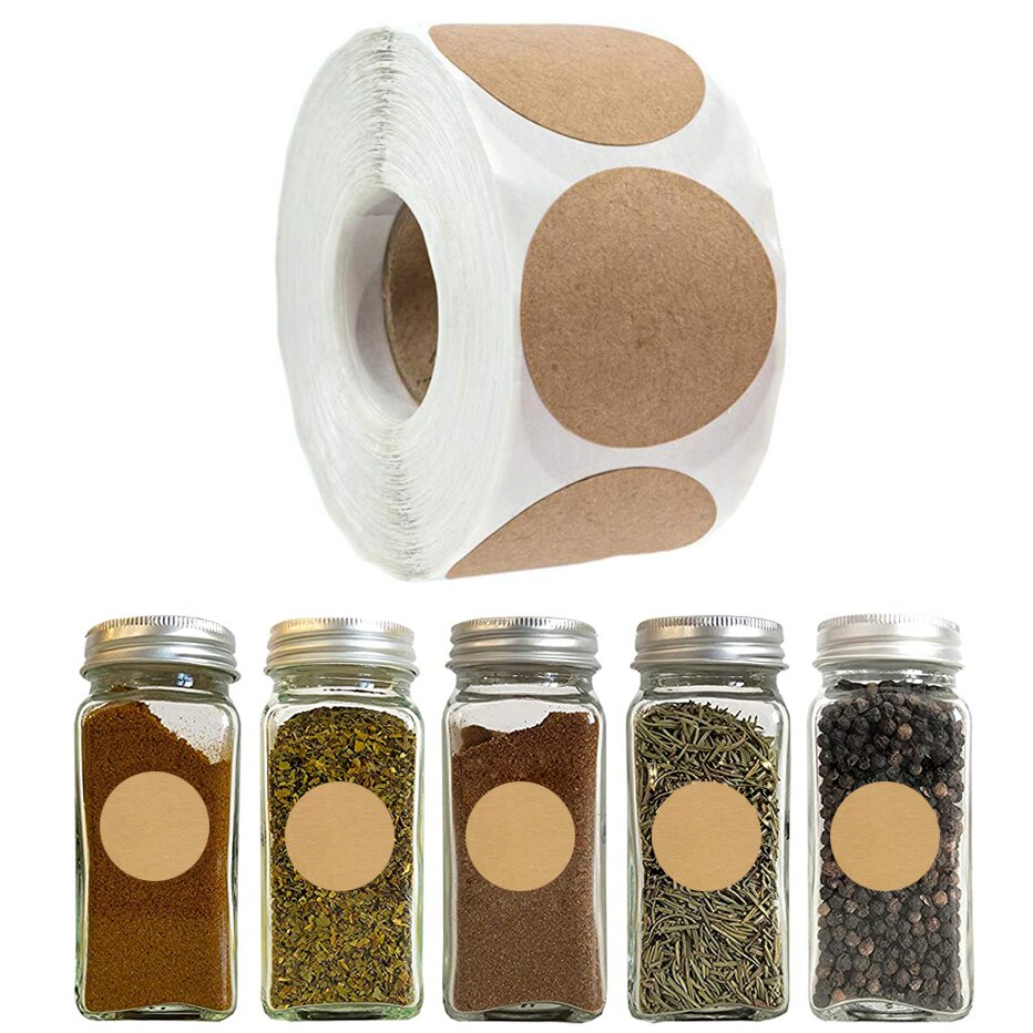 2,5 cm Runde Braun Etikett Aufkleber wiederverwendbar Wasserdichte Aufkleber für Container Gläser Mason Gewürz Glas Organisatoren Klebstoff Aufkleber