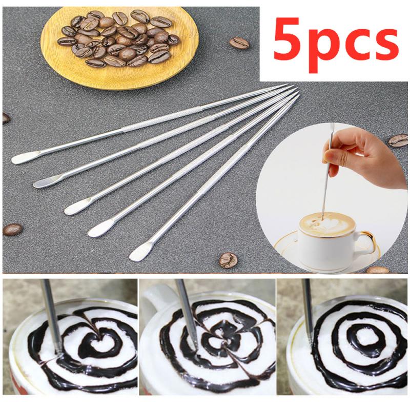 Barista Werkzeug Kaffee Mischer 5Stck Kaffee Kunst Nadeln Kaffee Dekorieren Espresso Spachtel Edelstahl Cappuccino Latte Kunst Rührgerät