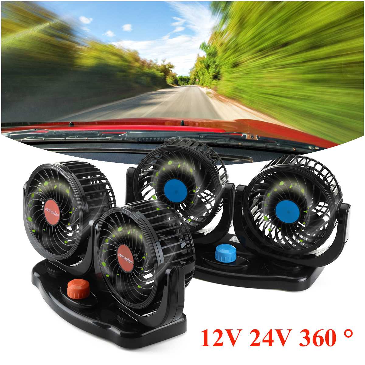 12V 24V 360 Grad Alle-Runde Einstellbare Auto Auto Luftkühlung Dual Kopf Fan niedrig Lärm Auto Auto Kühler Luft Fan Auto Fan Zubehör