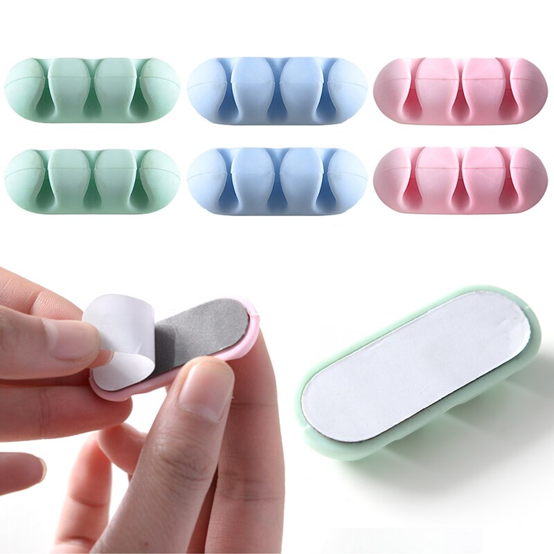 3 löcher USB Kabel Veranstalter Kabel Klemme Draht Wickler Kopfhörer Kopfhörer Halfter Schnur Silikon Clip Telefon Linie Schreibtisch Verwaltung