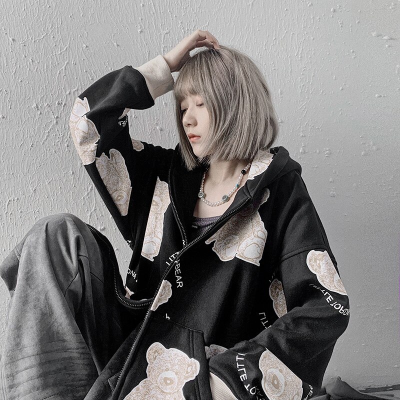 Mit kapuze strickjacke Mantel verlieren Karikatur druck herbst Winter Plüsch oben frauen/männer kleidung Harajuku streetwear Sweatshirt hoodie liebhaber