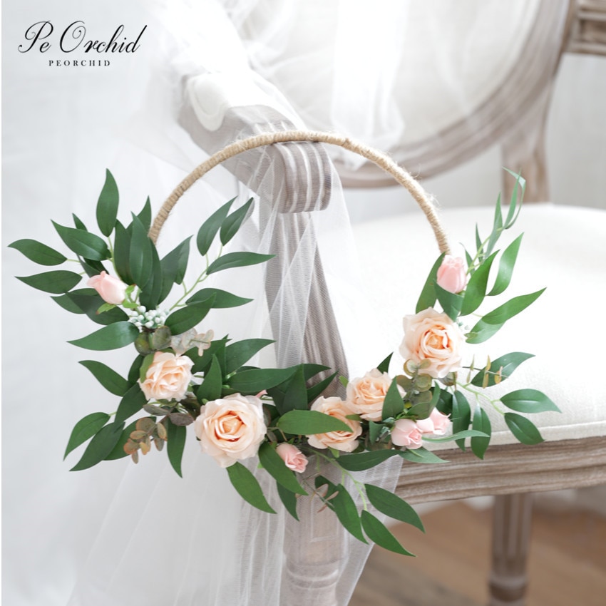 PEORCHID Seide Blumen Band Strauß Boho Blumen- Band Brautjungfer Kränze Rose Rustikalen Hochzeit Strauß Künstliche Tür Kranz