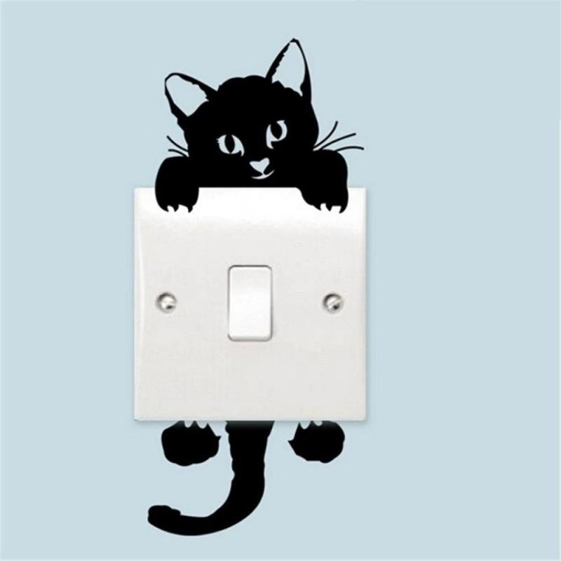 Schwarz Nette Katze Licht Schalter Aufkleber Zauberstab Aufkleber Für Licht Schalter Kunst Wandbild Baby Kinderzimmer Aufkleber PVC Tapete Für schlafzimmer