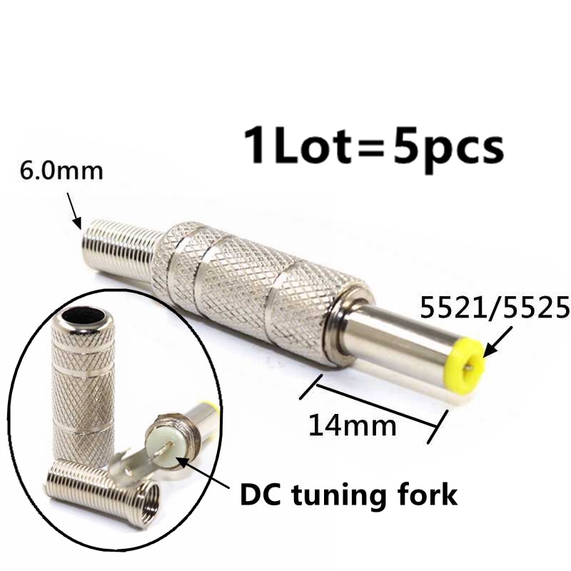 5Stck 5,5x2,5mm DC Energie Jack Männlich Stecker Metall Stecker Adapter Mit Gelb Kopf 5.5*2,5mm 12V DC Überwachung Energie Liefern Verdrahtung
