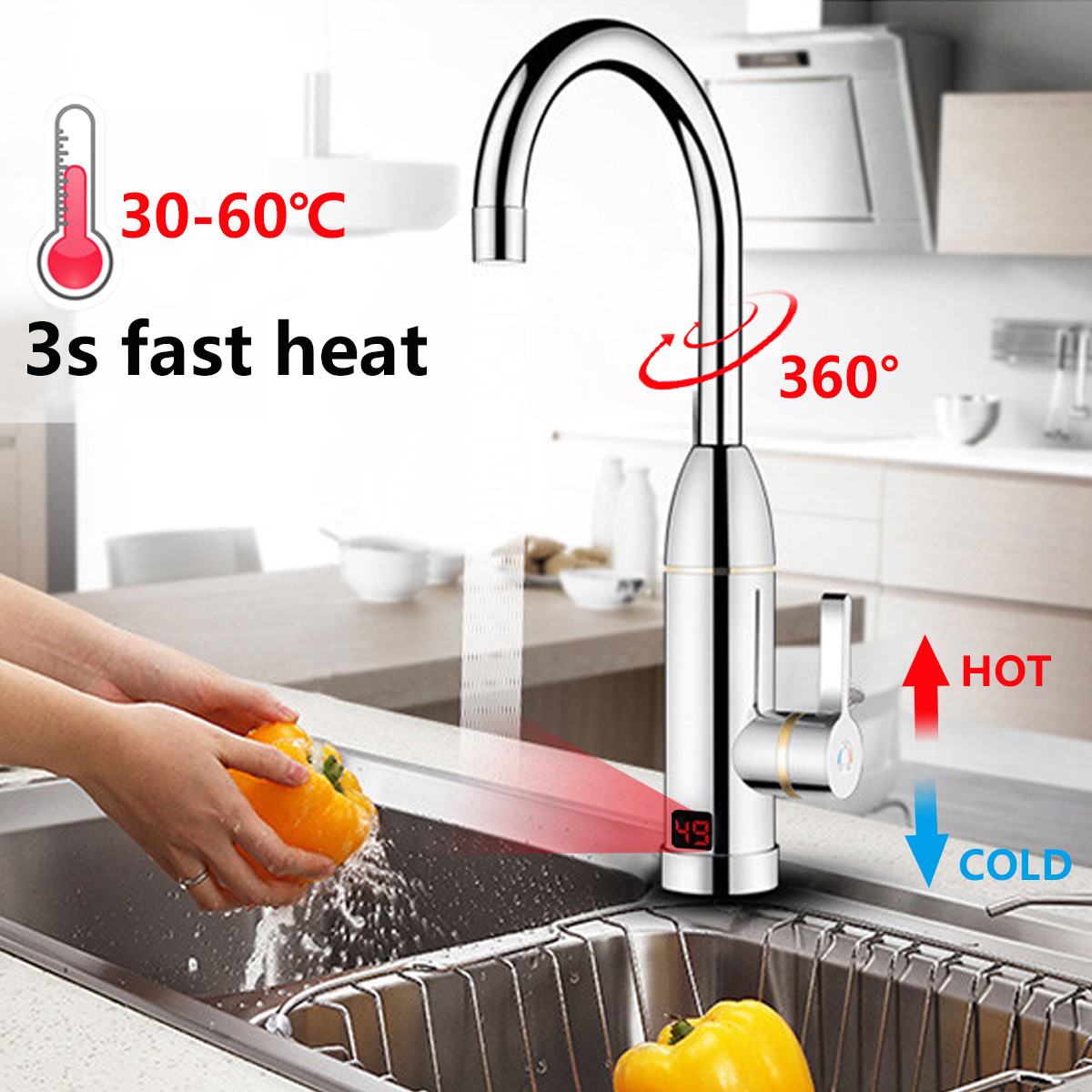 Hause 220V 3000W sofortig Elektrische Wasserhahn klopfen Heißer Wasser Heizung Edelstahl Unter Zufluss LED-anzeige Schlecht Küche